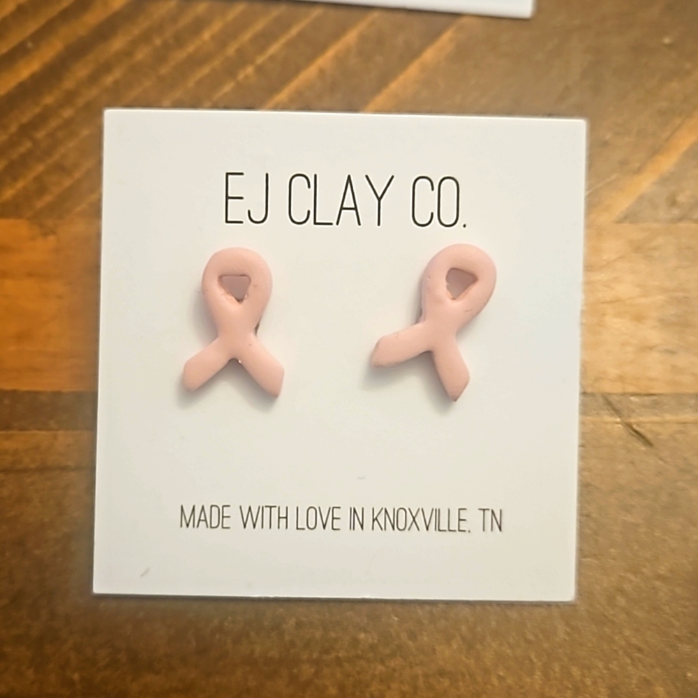 EJ CLAY breast cancer Awareness Pink ribbon 🎀 earrings